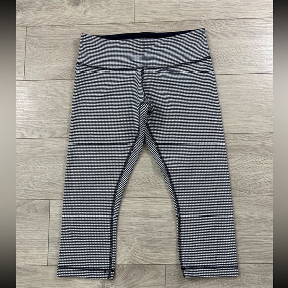Lululemon Wunder Under Crop Leggings Gingham Luon White Blue - Picture 5 of 14